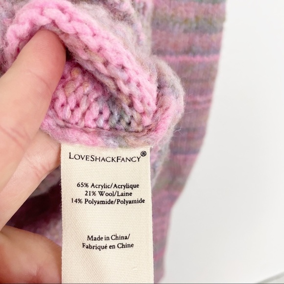 LoveShackFancy Aquarius Pullover Knit Sweater Crew Neck Long Puff Sleeve Pink - Picture 6 of 7